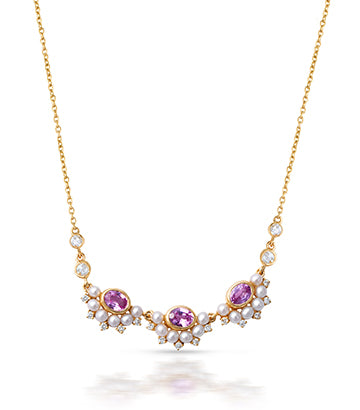 Pearl,Diamond and Pink sapphire necklace